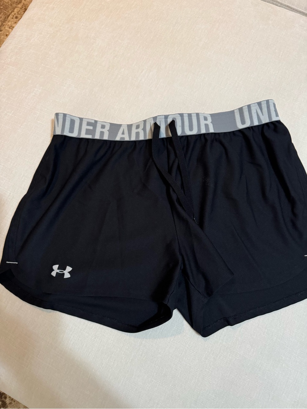 Under Armour Women’s Black Athletic Shorts with Gray Logo Waistband